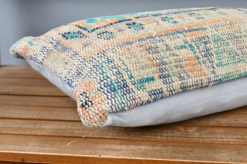 12x24 Blue Cushion Case, Pillow Cover, Shabby Chic Pillow, Boho Pillow, Square Throw Pillow Case, Vintage Kilim Pillow, Home Decor Pillow - 4