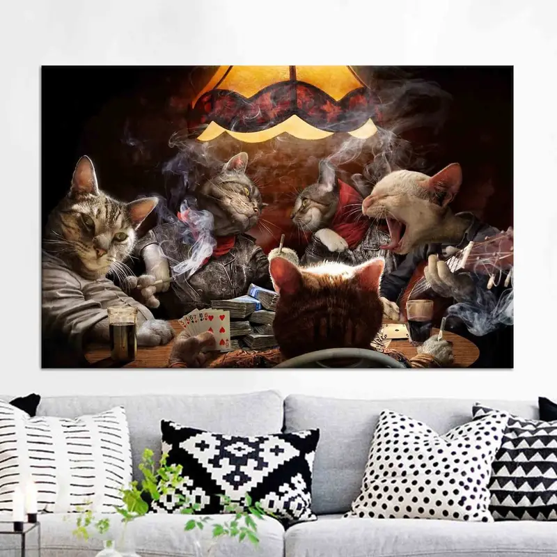 エレガントな抽象的な猫ポーカー ゲーム キャンバス プリント ゲーム ルーム用