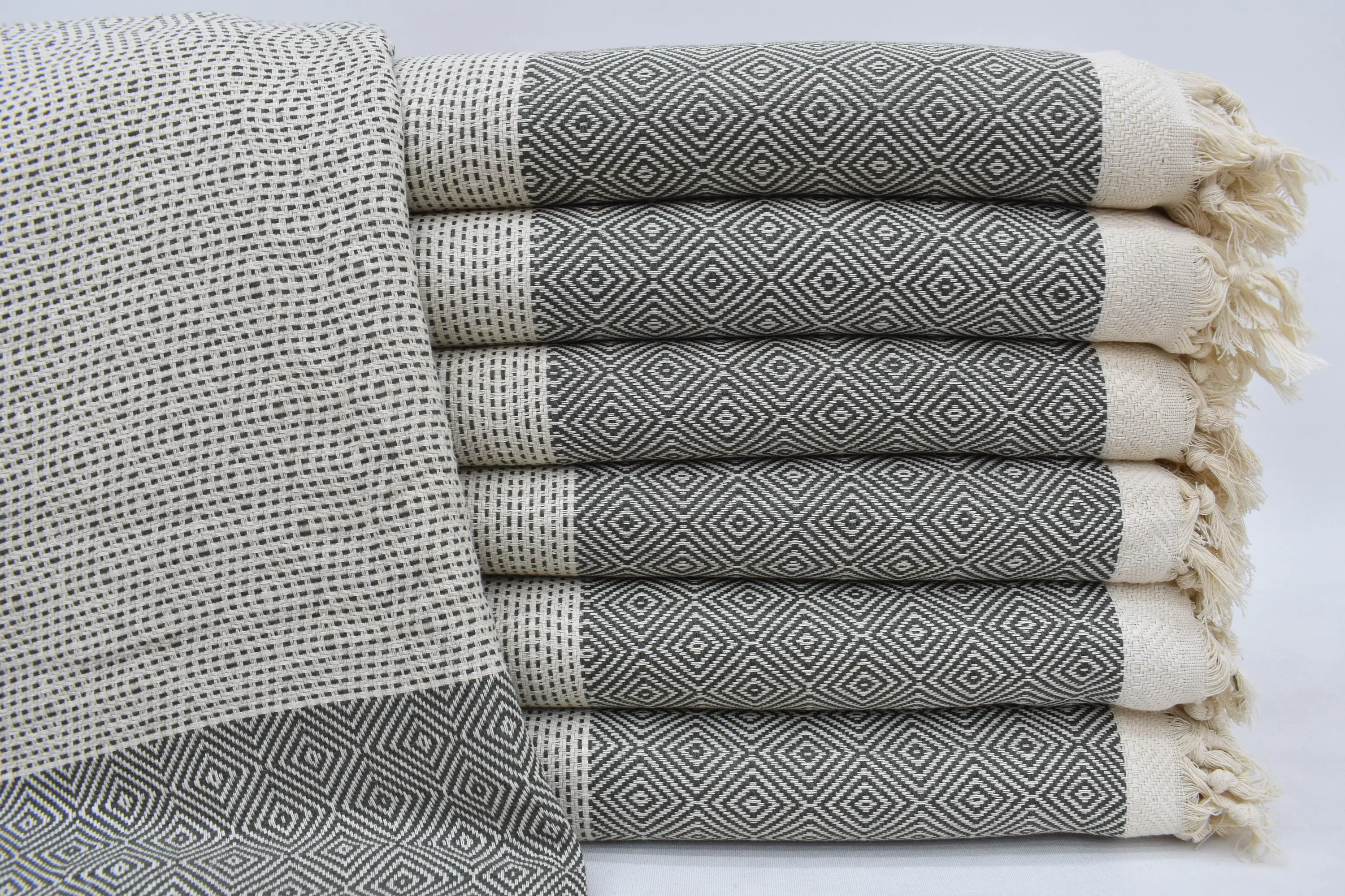 Decorative Khaki Green Diamond Blanket, 103x79 Inches, Organic Cotton - 1