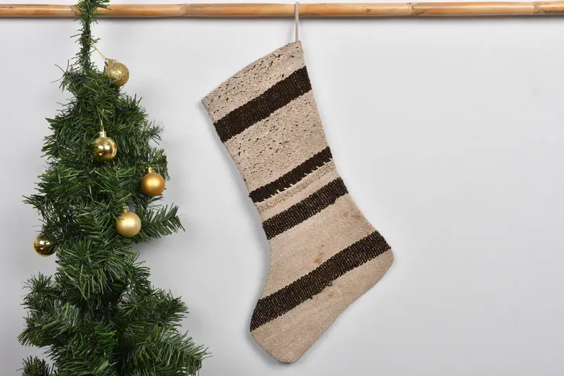 Media navideña Kilim natural, decoración de medias Kilim orgánicas