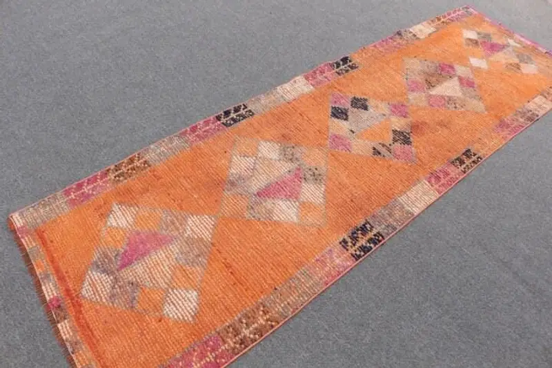 Turuncu & Mavi Çizgili Halı, 2,7x8,6 ft Benzersiz Tasarım