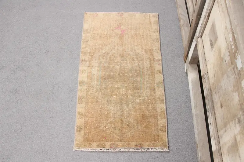 El Yapımı 0,1x2,7 ft Halı, Oryantal Kahverengi ve Bej