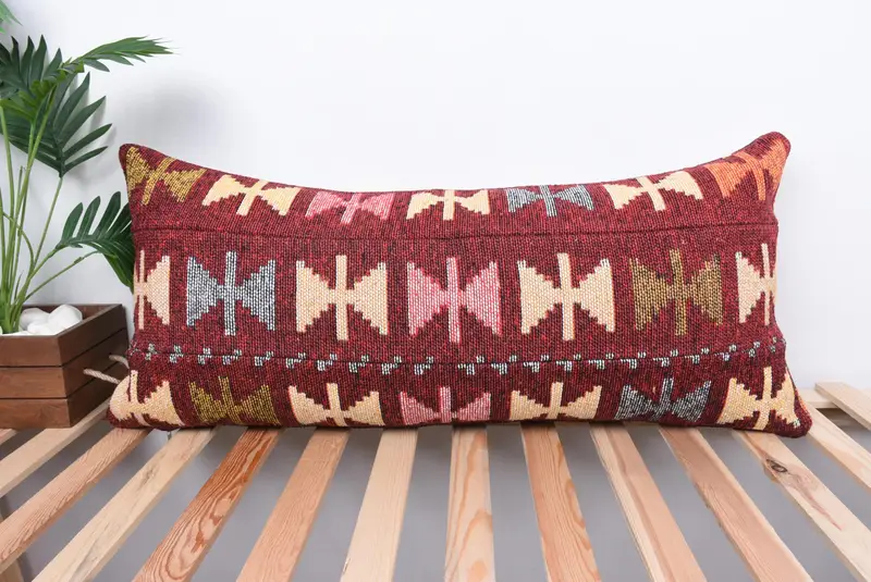 Pillow Cover, Boho Pillow Sham Cover, Nomadic Pillow Case, 16x36 Red Pillow Cover, Vintage Kilim Pillow, Interior Designer Pillow - 1