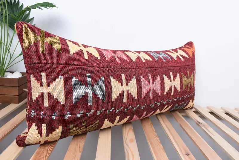 Pillow Cover, Boho Pillow Sham Cover, Nomadic Pillow Case, 16x36 Red Pillow Cover, Vintage Kilim Pillow, Interior Designer Pillow - 4