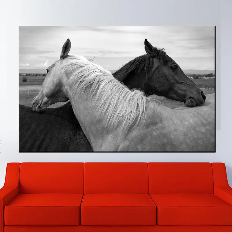 Modern Black and White Horse Canvas Print for Elegant Office Decor