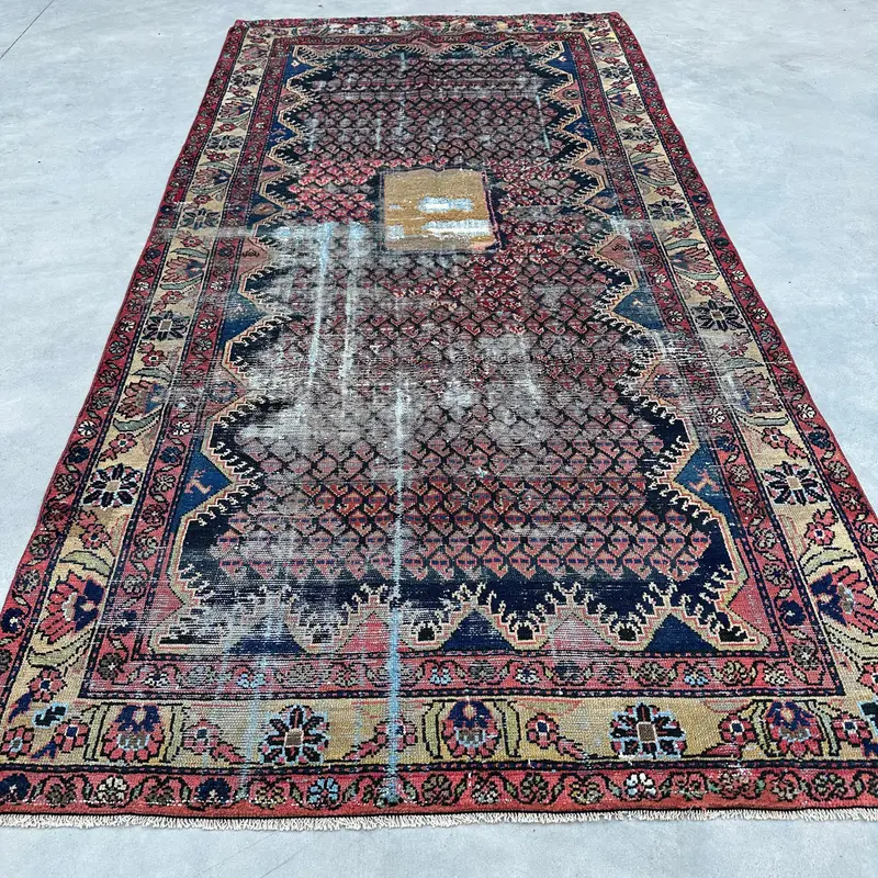 Vintage 4.9x9.7 ft Large Rug, Turkish Rug, Oushak Red Ikat Rug - 1