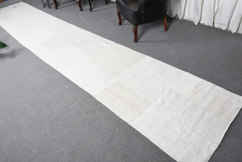Alfombra de corredor vintage de 3x18,2 pies, alfombra floral blanca turca - 1