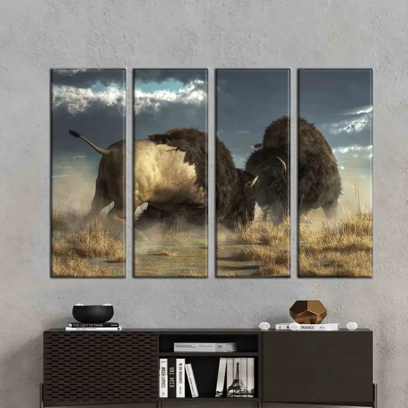 Bronze Zwei Bisons, große Bisons, Bisonwandkunst, Bison -Leinwand, Tiere Wandkunst, Tiere Druck, Büffel Canvas, American Buffalo Canvas, - 4