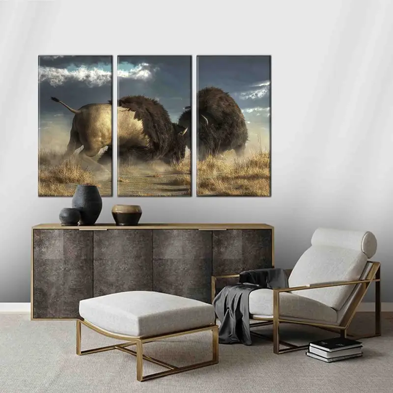 Bronze Zwei Bisons, große Bisons, Bisonwandkunst, Bison -Leinwand, Tiere Wandkunst, Tiere Druck, Büffel Canvas, American Buffalo Canvas, - 3