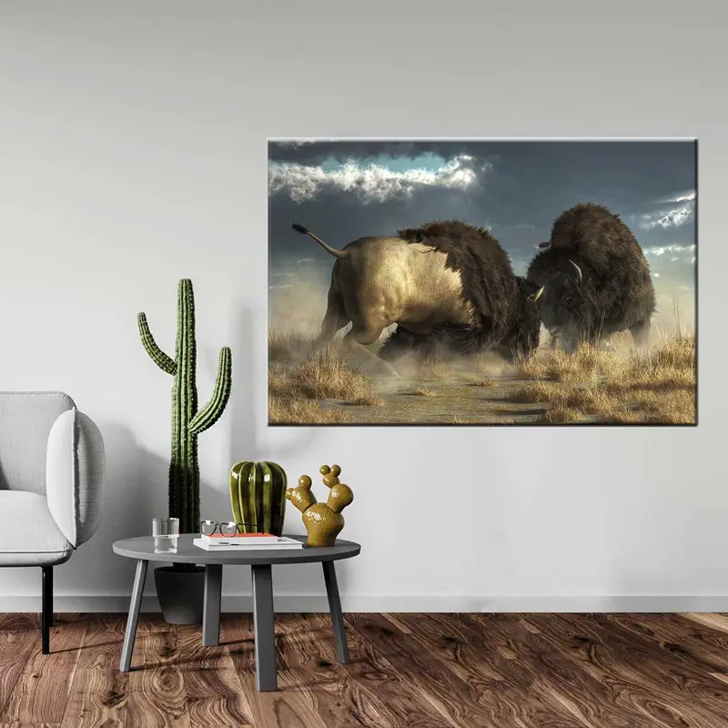 Bronze Zwei Bisons, große Bisons, Bisonwandkunst, Bison -Leinwand, Tiere Wandkunst, Tiere Druck, Büffel Canvas, American Buffalo Canvas, - 7