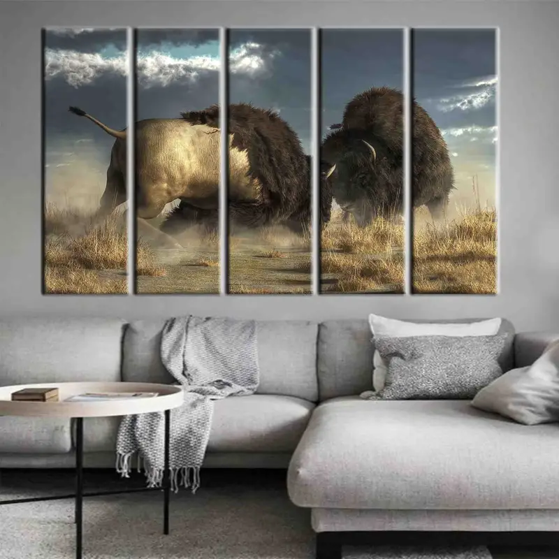 Bronze Zwei Bisons, große Bisons, Bisonwandkunst, Bison -Leinwand, Tiere Wandkunst, Tiere Druck, Büffel Canvas, American Buffalo Canvas, - 8