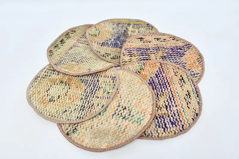 ボヘミアン ベージュ & ブロンズ サークル プレースマット、コットン & ウール ボヘミアン装飾