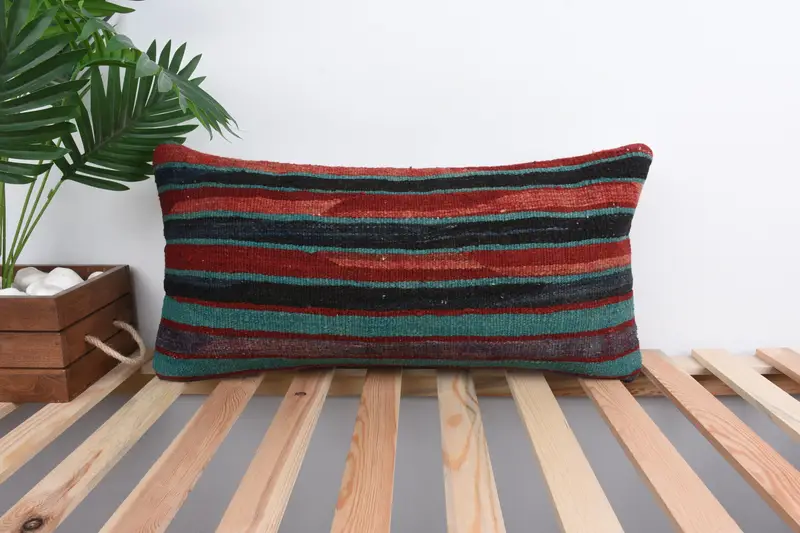 12x24 Red Pillow Case, Kilim Cushion Sham, Decorative Throw Pillow Sham, Kilim Pillow, Vintage Pillow, Square Throw Cushion Case, Cushion - 1