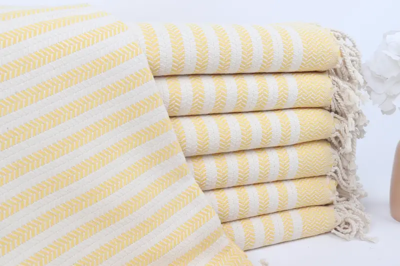 Bridal Shower Gift Chevron Towel Light Yellow Cotton, 40x71 Inches