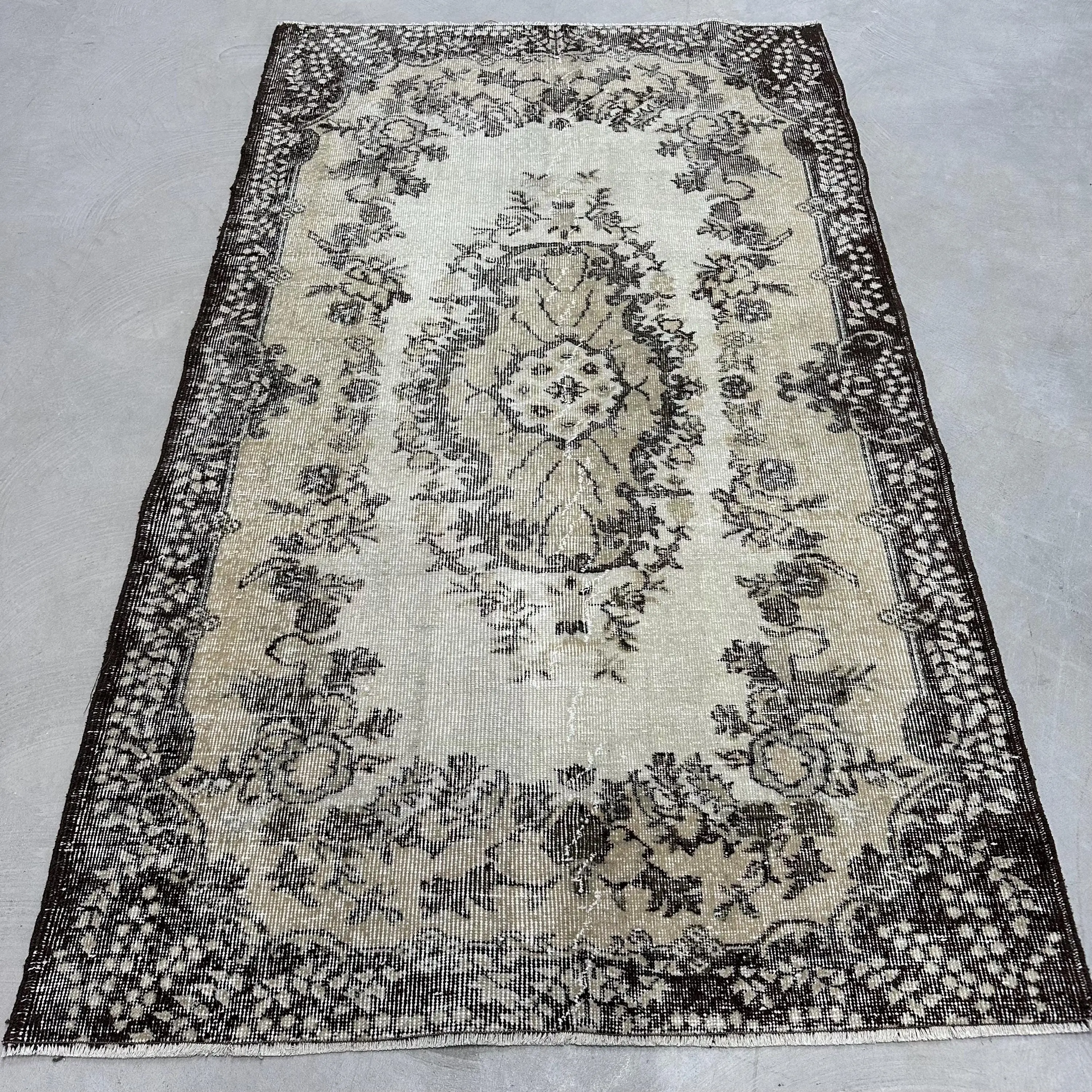 Turkish 4.2x7.1 ft Area Rug, Vintage Rug, Black Solid Rug - 1