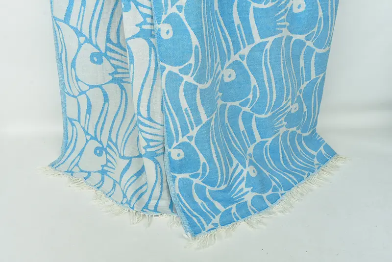 Boho Throw Blankets, Large Beach Towel Personalized, 70x60 Cotton Fish Design Towel, Custom Wedding Gifts, Bridal Shower Gift, Home Decor Gifts - 2