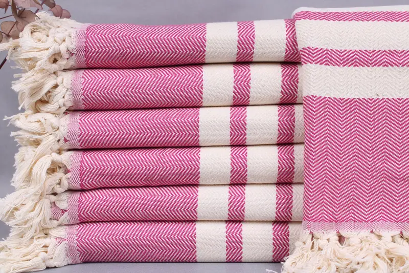 Fuchsia Chevron Turkish Blanket, Organic Cotton, 79x95 Inches