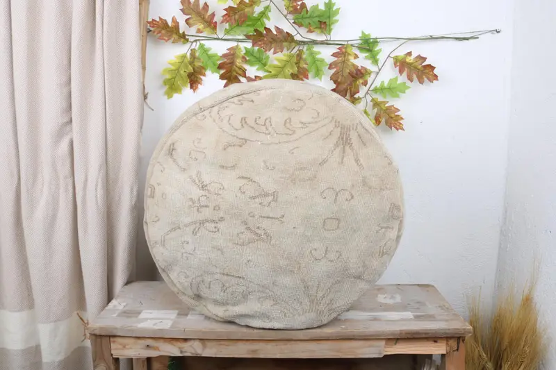 Rectangular Pink Kilim Pouf, Handmade Wool Ottoman Pouf