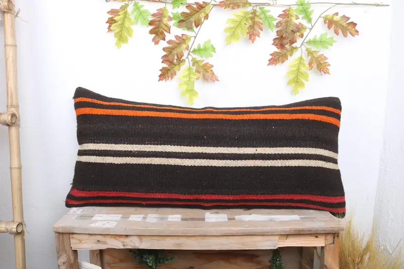 Kilim Cushion Sham, Authentic Cushion Cover, Vintage Pillow, 16x36 Brown Pillow Sham, Aztec Pillow Cover, Cushion Case, Turkish Pillow - 1