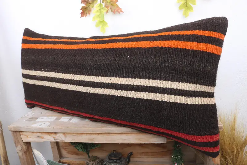 Kilim Cushion Sham, Authentic Cushion Cover, Vintage Pillow, 16x36 Brown Pillow Sham, Aztec Pillow Cover, Cushion Case, Turkish Pillow - 4
