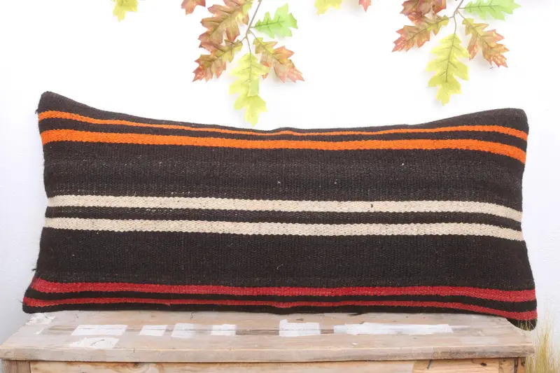 Kilim Cushion Sham, Authentic Cushion Cover, Vintage Pillow, 16x36 Brown Pillow Sham, Aztec Pillow Cover, Cushion Case, Turkish Pillow - 2