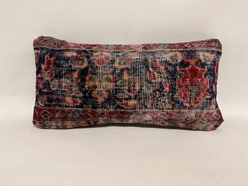 Cushion, Interior Designer Pillow, Handmade Kilim Cushion, Neutral Throw Cushion, Accent Pillow, Throw Kilim Pillow, 12x24 Blue Pillow Case - 1