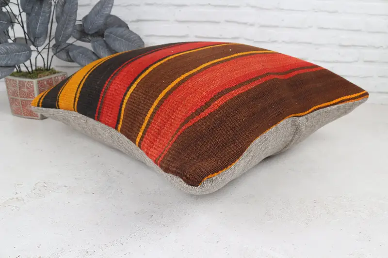 Kilim Pillow, Turkish Corner Pillow, Knitted Pillow Cover, Handmade Kilim Cushion, Pillow for Sofa, 22x22 Red Cushion Cover, Cushion Case - 7