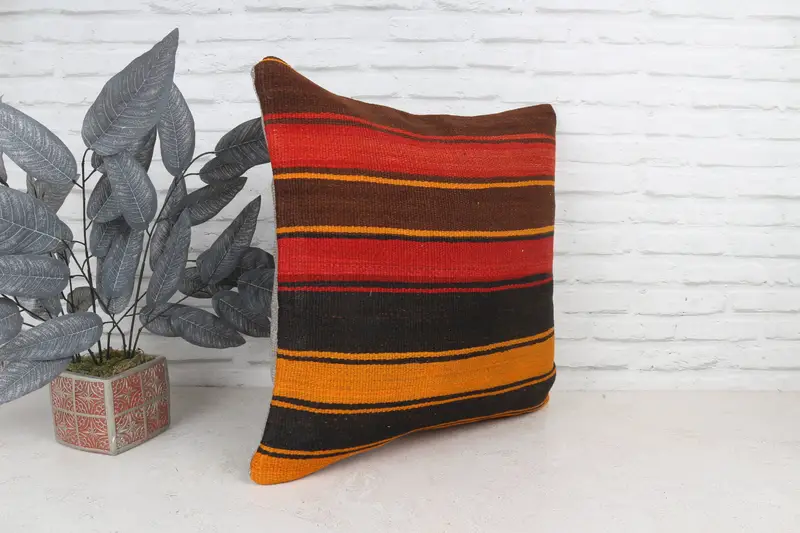 Kilim Pillow, Turkish Corner Pillow, Knitted Pillow Cover, Handmade Kilim Cushion, Pillow for Sofa, 22x22 Red Cushion Cover, Cushion Case - 4