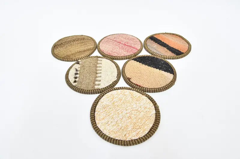 Bohem Yuvarlak Bardak Altlıkları, Beyaz ve Bej Kaymaz Bardak Altlıkları