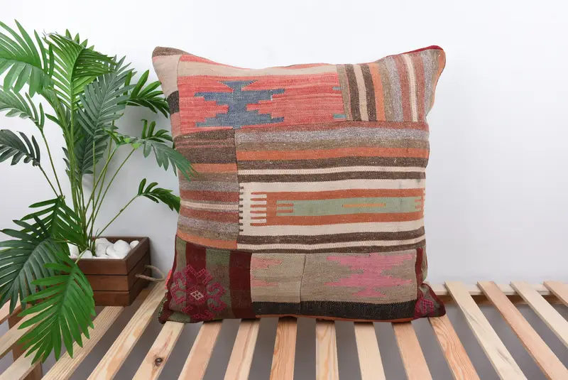 Kilim Cushion Sham, Oriental Cushion Case, Turkish Kilim Pillow, Gift Pillow, 28x28 Red Pillow Cover, Indoor Cushion Cover, Cushion Case - 1