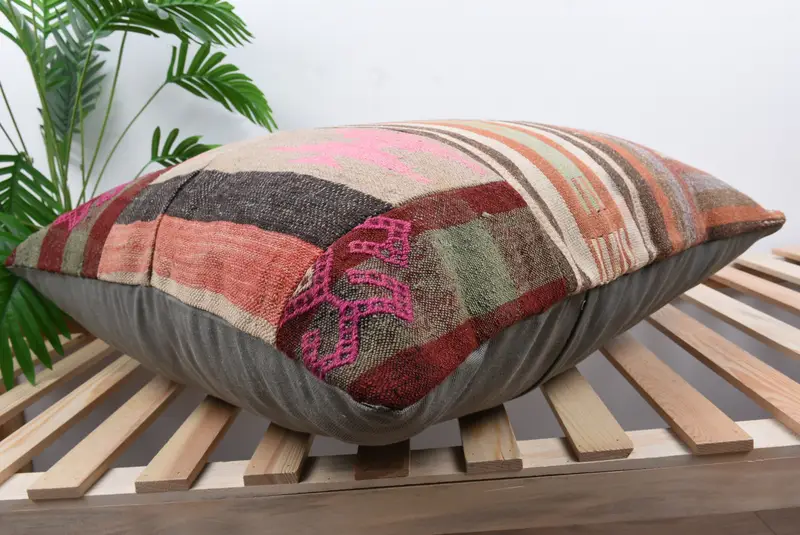 Kilim Cushion Sham, Oriental Cushion Case, Turkish Kilim Pillow, Gift Pillow, 28x28 Red Pillow Cover, Indoor Cushion Cover, Cushion Case - 6