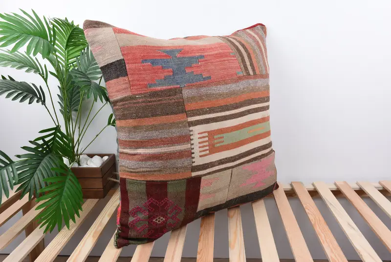 Kilim Cushion Sham, Oriental Cushion Case, Turkish Kilim Pillow, Gift Pillow, 28x28 Red Pillow Cover, Indoor Cushion Cover, Cushion Case - 4