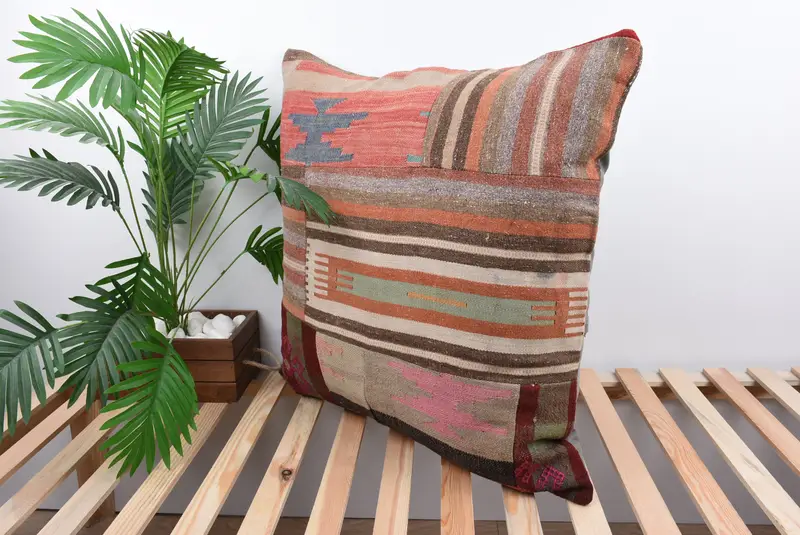 Kilim Cushion Sham, Oriental Cushion Case, Turkish Kilim Pillow, Gift Pillow, 28x28 Red Pillow Cover, Indoor Cushion Cover, Cushion Case - 5