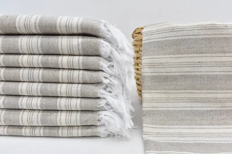 Beach Towel Personalized Turkish Cotton Brown Stripes, 70x40 Inches