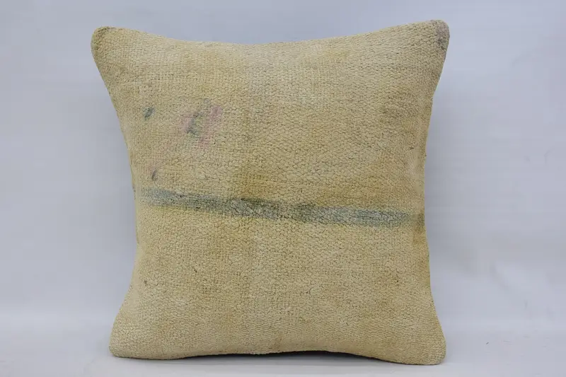 Authentic Pillow, Kilim Pillow Cover, Vintage Kilim Throw Pillow, 16x16 Beige Pillow Cover, Cushion Cover, Neutral Throw Pillow, Antique Pillows - 4