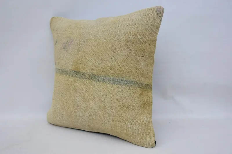 Authentic Pillow, Kilim Pillow Cover, Vintage Kilim Throw Pillow, 16x16 Beige Pillow Cover, Cushion Cover, Neutral Throw Pillow, Antique Pillows - 3