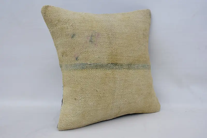 Authentic Pillow, Kilim Pillow Cover, Vintage Kilim Throw Pillow, 16x16 Beige Pillow Cover, Cushion Cover, Neutral Throw Pillow, Antique Pillows - 2