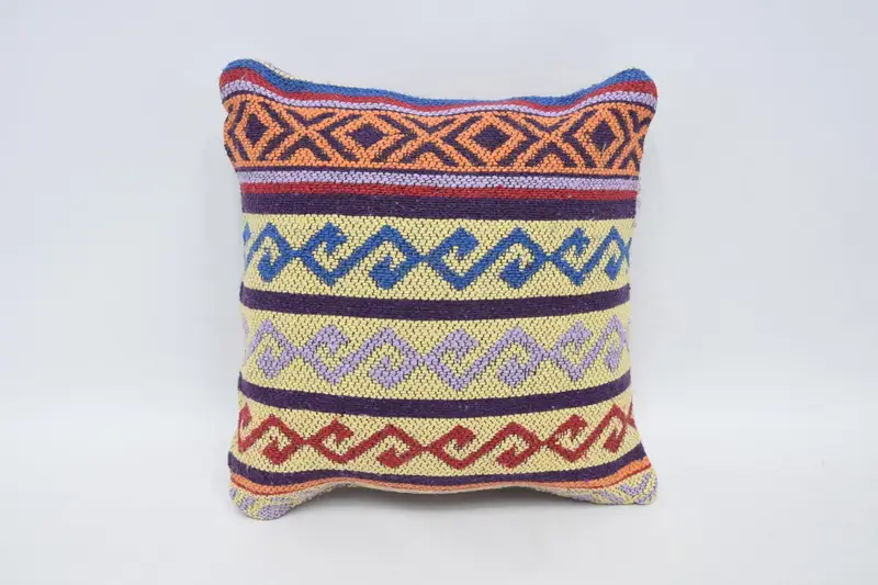 Geometric Turkish Beige Pillow Sham, 12x12 inch Garden Gift Housewarming Gift Pillow Case - 1