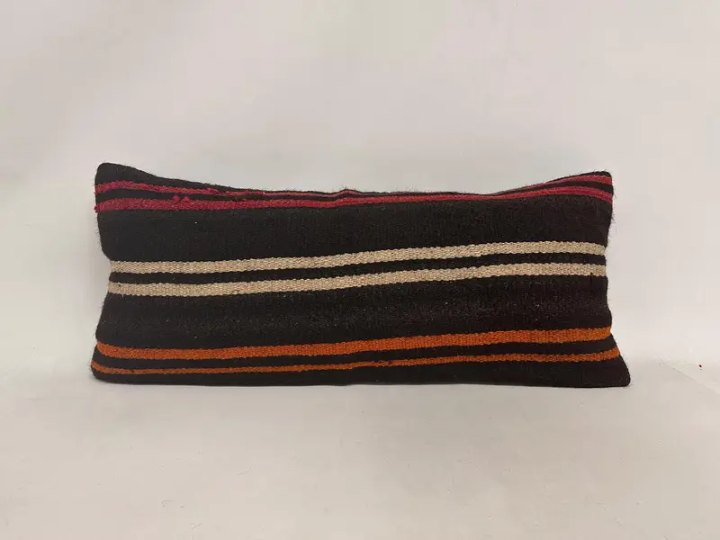 Handmade Kilim Cushion, Throw Kilim Pillow, Aesthetic Pillow Case, Cushion Cover, 16x36 Brown Pillow Sham, Pillow for Sofa - 1