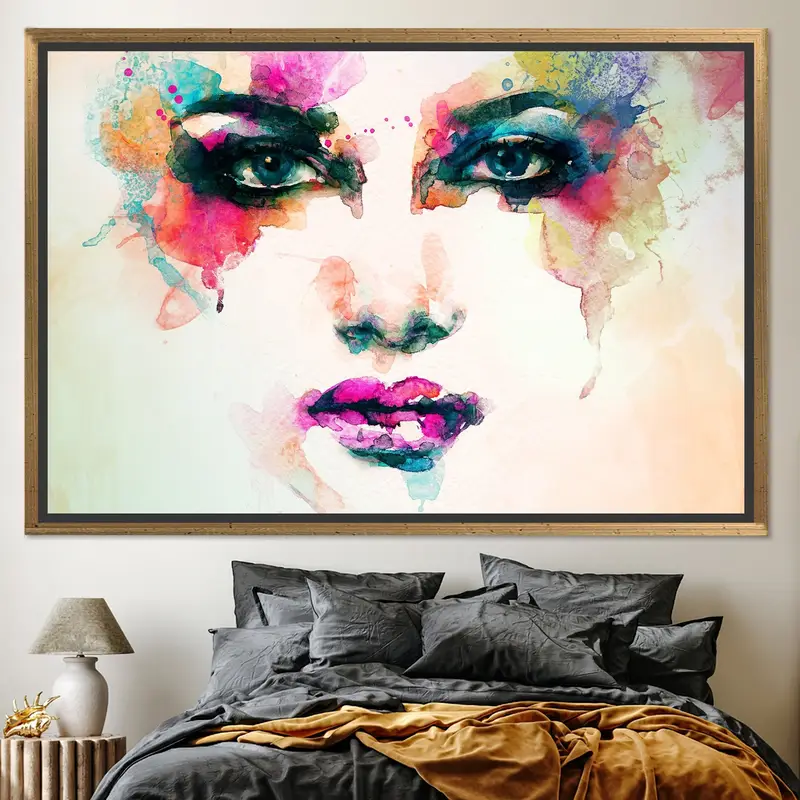 鮮やかな抽象的な女性のポートレート キャンバス プリント - 現代アート