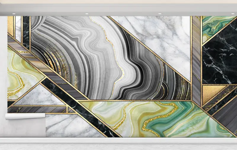 Zarif Baskılı Yeşil Mermer Duvar Kağıdı: Modern Lüks Dekor