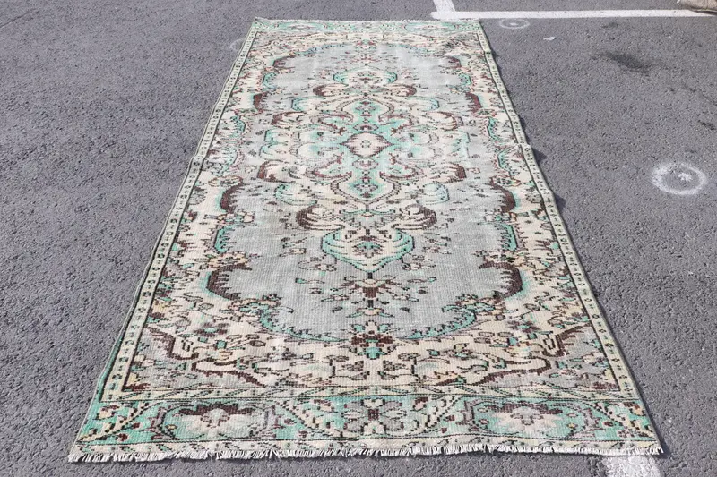 Türk Vintage Büyük Halı 4.6x9.2 ft, Oushak Mavi Yün Halı - 1