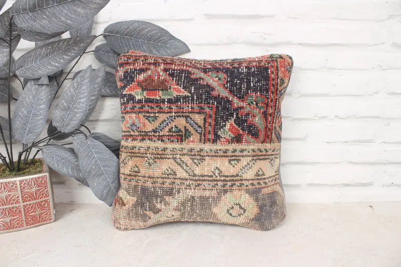 14x14 Blue Pillow Cover, Throw Kilim Pillow, Kilim Pillow, Cushion, Ethnic Pillow Cover Pillow Case, Pastel Pillow, Kilim Cushion Sham - 1