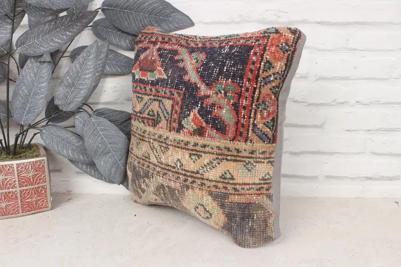14x14 Blue Pillow Cover, Throw Kilim Pillow, Kilim Pillow, Cushion, Ethnic Pillow Cover Pillow Case, Pastel Pillow, Kilim Cushion Sham - 4