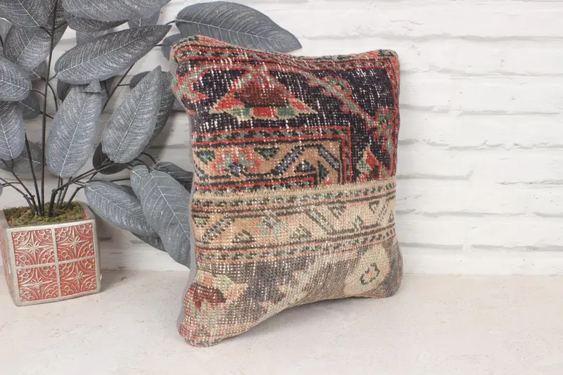 14x14 Blue Pillow Cover, Throw Kilim Pillow, Kilim Pillow, Cushion, Ethnic Pillow Cover Pillow Case, Pastel Pillow, Kilim Cushion Sham - 3