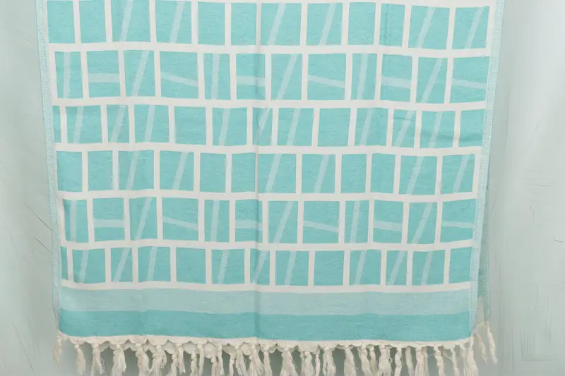 Benetton Green Patterned Towel, Organic Cotton/Linen, 34x69 Inches