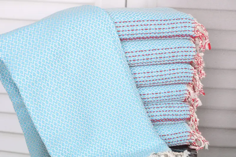 Beach Towel Turquoise Cotton, Diamond, Custom, 40x71 Inches