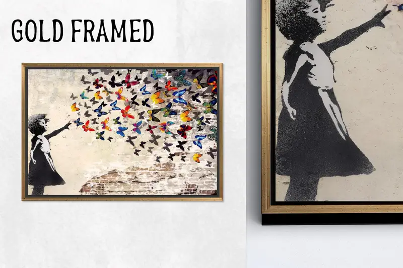 Modern Banksy Kızı Kelebek Kanvas Tablo: Rüya Gibi Oda Kanvas Tablo