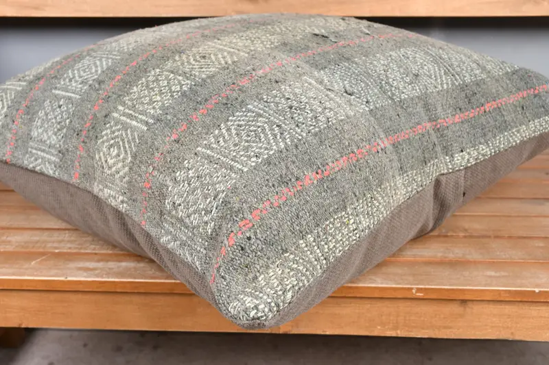 Kilim Kissenbezug, ethnischer Kilimteppichkissen, Kilimkissenschein, Kissenbezug, 24x24 gelbe Kissenbedeckung, Wohnzimmerwurfkissenschein - 4