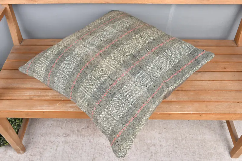 Kilim Kissenbezug, ethnischer Kilimteppichkissen, Kilimkissenschein, Kissenbezug, 24x24 gelbe Kissenbedeckung, Wohnzimmerwurfkissenschein - 2